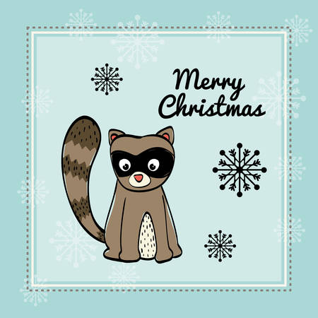 Merry Christmas and happy holidays concept represented by raccoon cartoon icon. colorfull and flat illustrationのイラスト素材