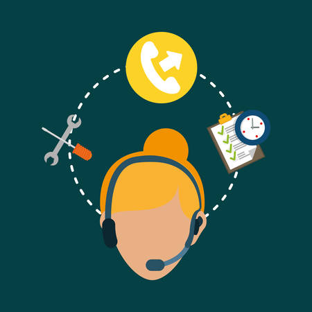 woman headphone tools customer service technical service call center icon set. Colorful and flat design. Vector illustrationのイラスト素材