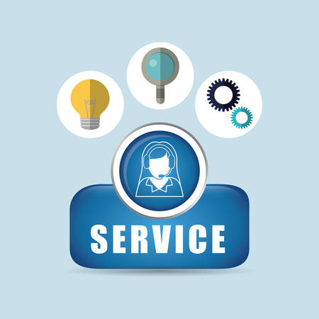 woman headphone bulb lupe gears customer service technical service call center icon set. Colorful and flat design. Vector illustrationのイラスト素材