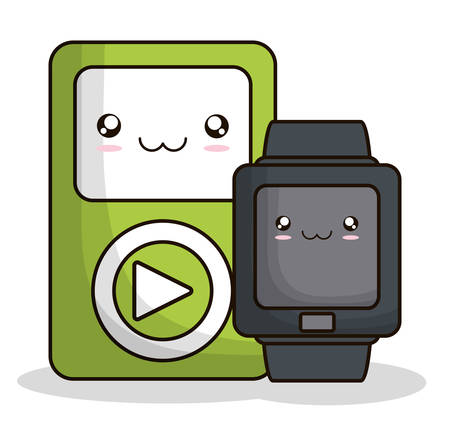 mp3 watch kawaii cartoon smiling technology icon. Colorful and flat design. Vector illustrationのイラスト素材