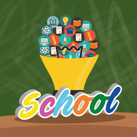 bulb computer atom pencil cap back to shool education icon set. Colorful and grunge design. Vector illustrationのイラスト素材