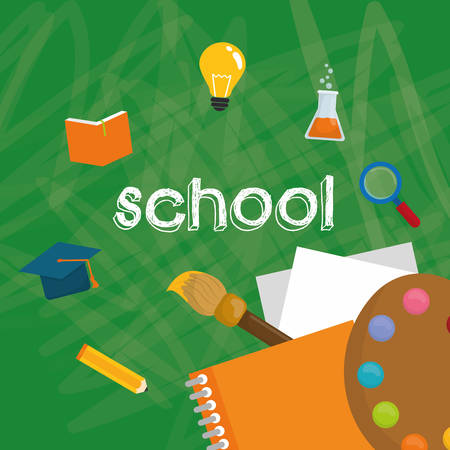 lupe notebook paint cap back to shool education  icon set. Colorful and grunge design. Vector illustrationのイラスト素材