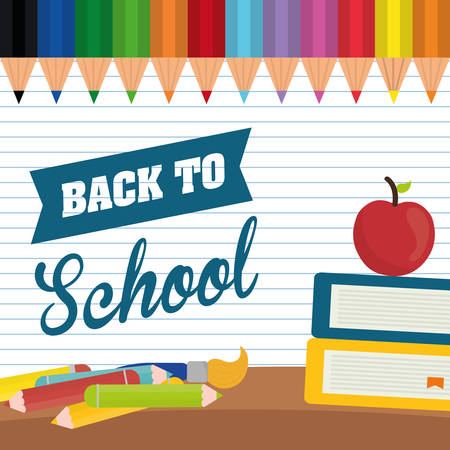 books apple colors brush back to shool education icon set. Colorful and flat design. Vector illustrationのイラスト素材