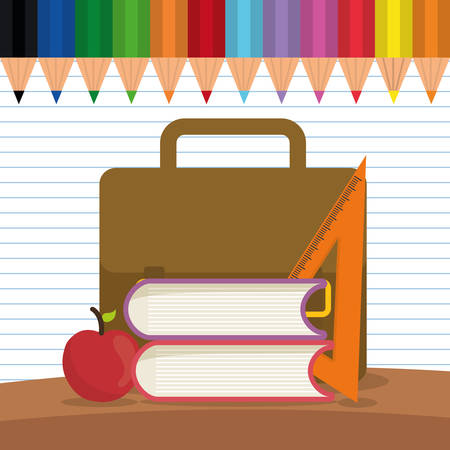 suitcase apple ruler back to shool education icon set. Colorful and flat design. Vector illustrationのイラスト素材