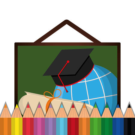 graduation cap global colors back to shool education  icon set. Colorful and flat design. Vector illustrationのイラスト素材
