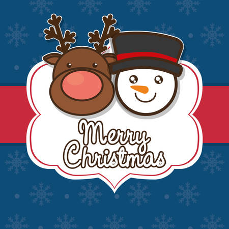 snowman reindeer deer cartoon merry christmas decoration celebration con. Colorful and flat design. Vector illustrationのイラスト素材