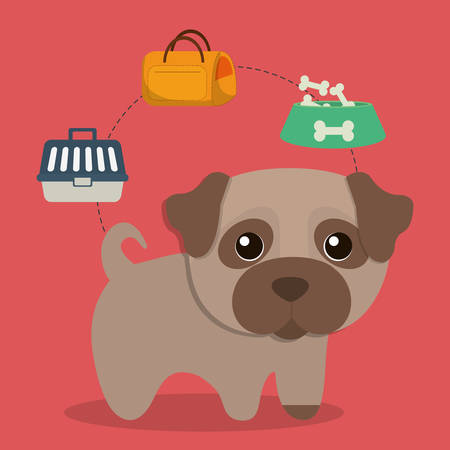 dog bone food bag basket cartoon pet animal con. Colorful and flat design. Vector illustrationのイラスト素材