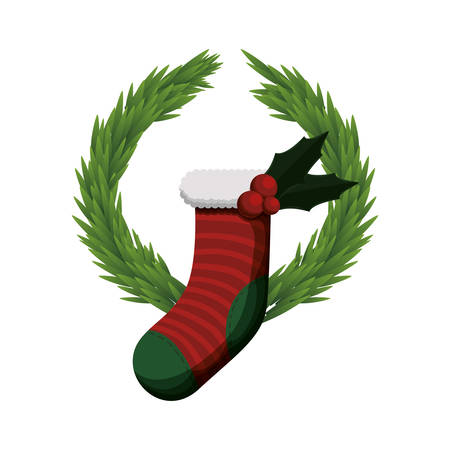 sock pine crown merry christmas celebration decoration icon. Flat and Isolated design. Vector illustrationのイラスト素材