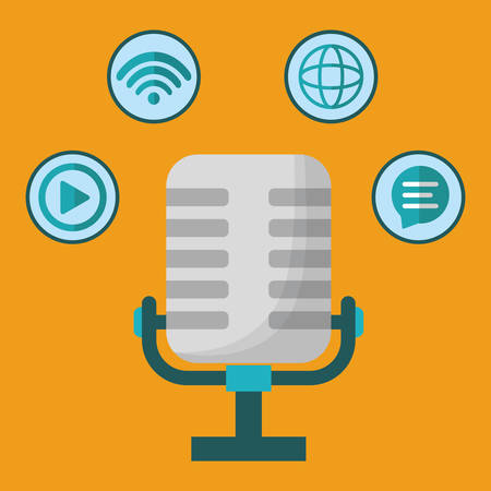 microphone play bubble global gadget tool music sound voice con. Flat design. Vector illustrationのイラスト素材