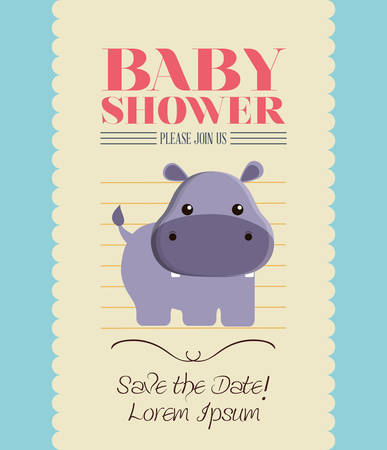 hippo animal cartoon baby shower card celebration party icon. Colorful and flat design. Vector illustrationのイラスト素材