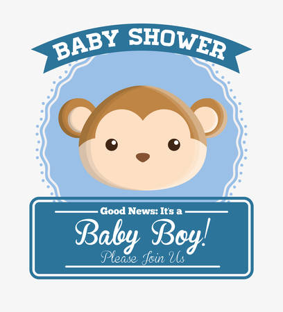 monkey animal cartoon baby shower card celebration party icon. Colorful and flat design. Vector illustrationのイラスト素材