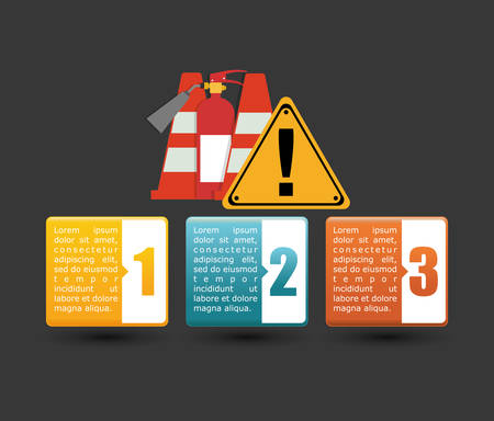 infographic cone extinguisher road sign industrial security safety protection icon set. Colorful and flat design. Vector illustrationのイラスト素材