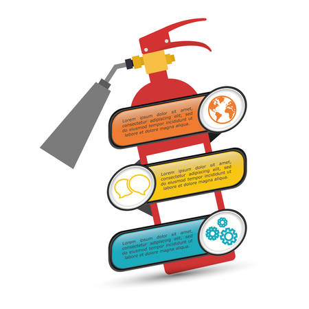 infographic extinguisher industrial security safety protection icon set. Colorful and flat design. Vector illustrationのイラスト素材
