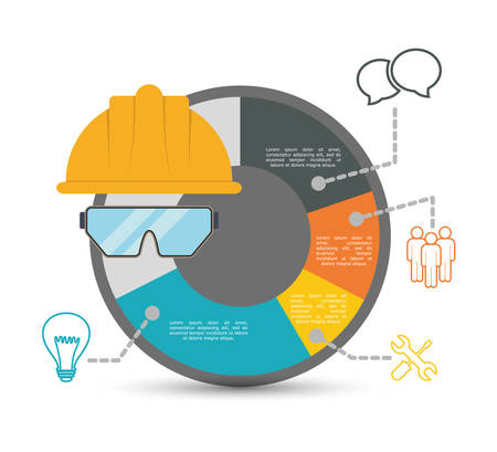 infographic helmet glasses industrial security safety protection icon set. Colorful and flat design. Vector illustrationのイラスト素材