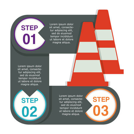infographic cone industrial security safety protection icon set. Colorful and flat design. Vector illustrationのイラスト素材