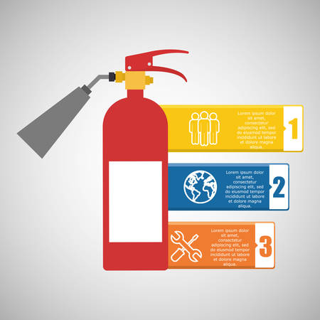 infographic extinguisher industrial security safety protection icon set. Colorful and flat design. Vector illustrationのイラスト素材