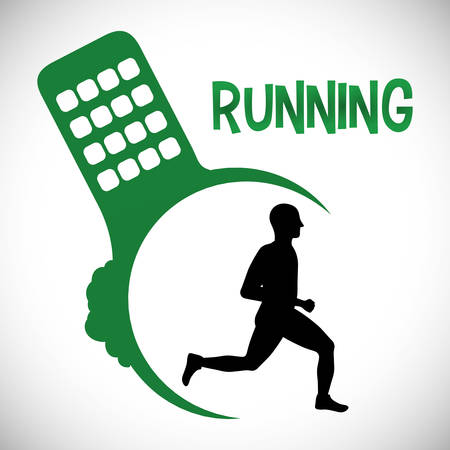 runner athlete man male city building urban running training fitness healthy lifestyle sport marathon icon. Colorful and flat design. Vector illustrationのイラスト素材