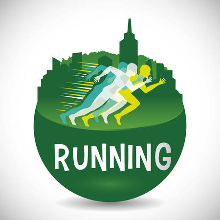 runner athlete man male city building urban running training fitness healthy lifestyle sport marathon icon. Colorful and flat design. Vector illustrationのイラスト素材