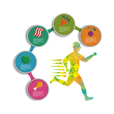 runner athlete man male food running training fitness healthy lifestyle sport marathon icon. Colorful and flat design. Vector illustrationのイラスト素材