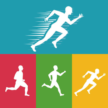 runner athlete man male running training fitness healthy lifestyle sport marathon icon. Colorful and flat design. Vector illustrationのイラスト素材