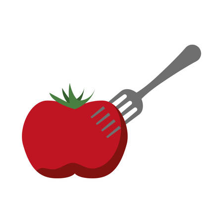 tomato fork healthy organic food lifestyle icon. Flat and Isolated design. Vector illustrationのイラスト素材