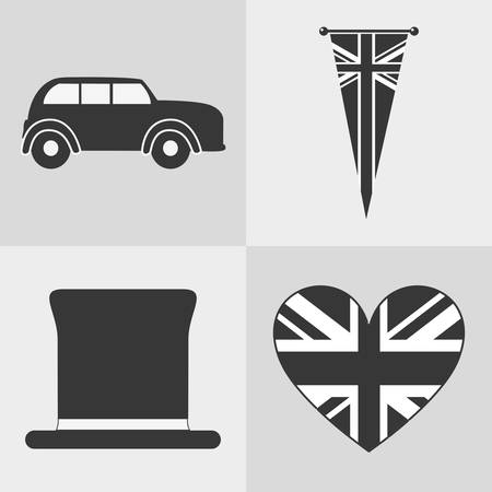 flag car hat automobile london england landmark patriotic british culture icon. Silhouette design. Vector illustrationのイラスト素材
