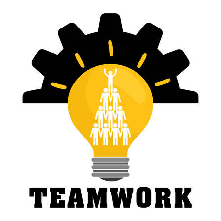 pictogram gears bulb teamwork support collaborative cooperation work icon set. Colorful design. Vector illustrationのイラスト素材
