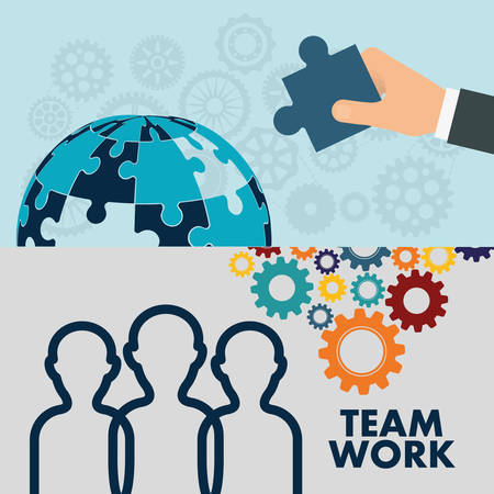 pictograms puzzle sphere teamwork support collaborative cooperation work icon set. Colorful design. Vector illustrationのイラスト素材