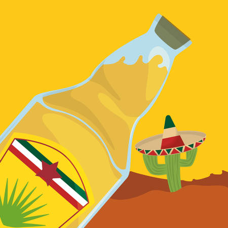 Tequila cactus and hat. Mexico landmark and mexican culture theme. Colorful design. Vector illustrationのイラスト素材