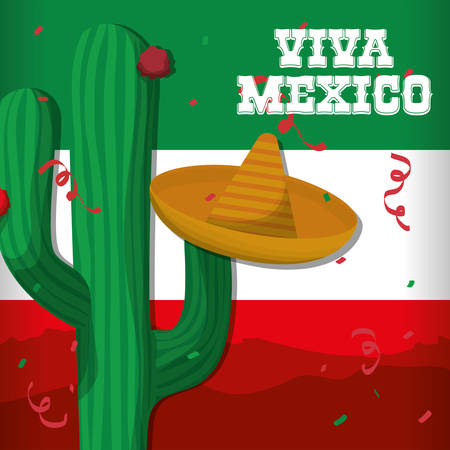 Cactus and hat. Mexico landmark and mexican culture theme. Colorful design. Vector illustrationのイラスト素材