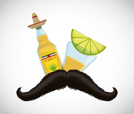 Tequila hat and mustache . Mexico landmark and mexican culture theme. Colorful design. Vector illustrationのイラスト素材