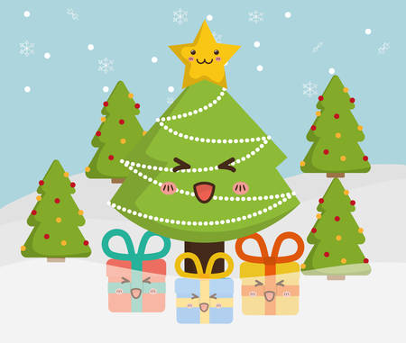 Pine tree cartoon icon. Merry Christmas decoration and season theme. Colorful design. Vector illustrationのイラスト素材