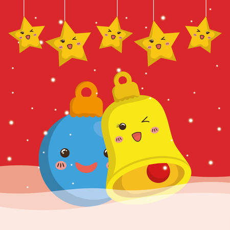 Bell sphere and star cartoon icon. Merry Christmas decoration and season theme. Colorful design. Vector illustrationのイラスト素材