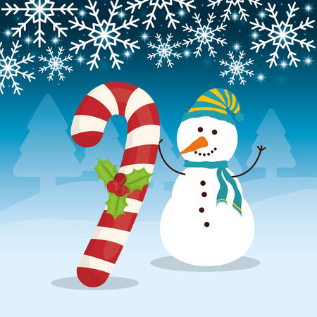 Snowman cartoon and candy icon. Merry Christmas decoration and season theme. Colorful design. Vector illustrationのイラスト素材