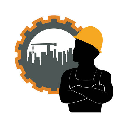 constructer man gear and plant icon. Construction repair factory and industry theme. Isolated design. Vector illustrationのイラスト素材
