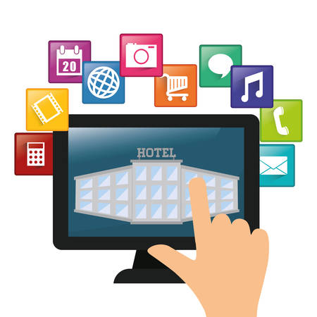 Computer and hotel apps icon set. Service technology media and digital theme. Colorful design. Vector illustrationのイラスト素材