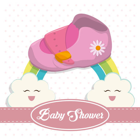 Baby shoe and rainbow icon. Baby shower invitation card. Colorful design. Vector illustrationのイラスト素材