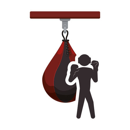 Boxer with gloves and bag icon. boxing sport competition and training theme. Isolated design. Vector illustrationのイラスト素材