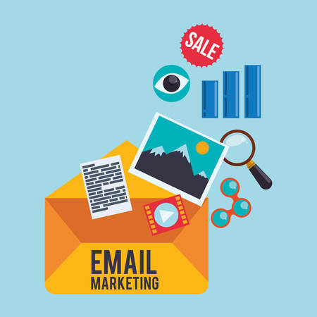envelope picture eye sale and lupe icon. Email marketing message communication and media theme. Colorful design. Vector illustrationのイラスト素材