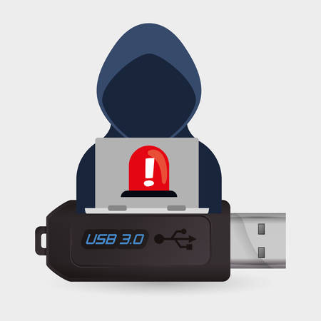 Hacker usb and laptop icon. Cyber security system and media theme. Colorful design. Vector illustrationのイラスト素材