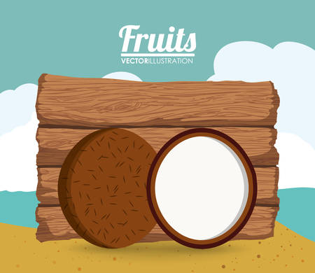 Coconut and wood table icon. Fruits summer healthy and organic food theme. Colorful design. Vector illustrationのイラスト素材