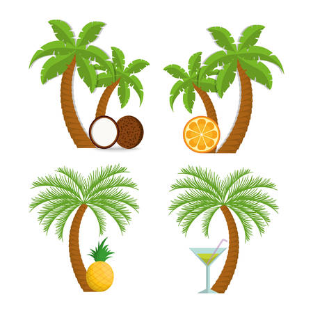 Coconut pineapple orange cocktail and palm tree icon. Fruits summer healthy and organic food theme. Colorful design. Vector illustrationのイラスト素材