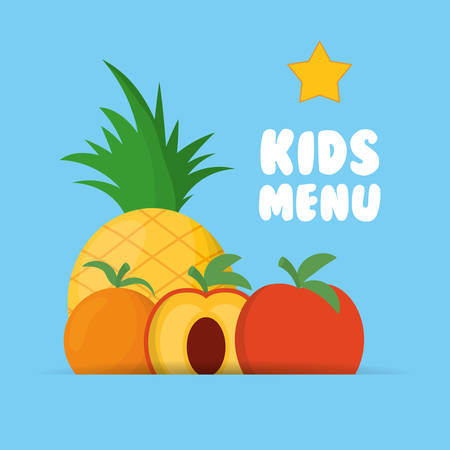 Pineapple orange and peach icon. Fruits menu healthy and organic food theme. Colorful design. Vector illustrationのイラスト素材