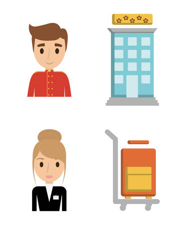Bellboy receptionist and bag icon. Hotel service theme. Colorful design. Vector illustrationのイラスト素材