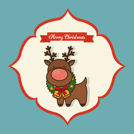 Reindeer inside frame icon. Merry Christmas season celebration and decoration theme. Colorful design. Vector illustrationのイラスト素材