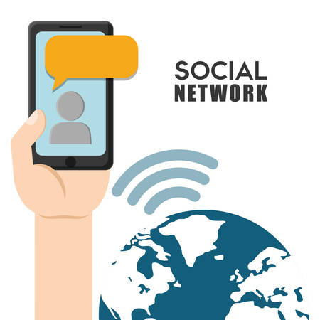 Social netwok hand world connection cellphone messageのイラスト素材