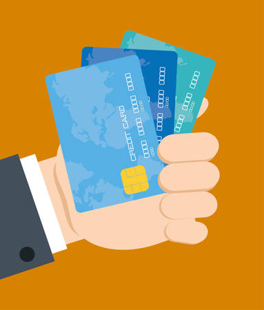 Credit card and hand icon. Money payment market and buy theme. Colorful design. Vector illustrationのイラスト素材