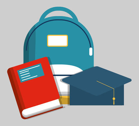 Bag graduation cap and book icon. School supply object and education theme. Colorful design. Vector illustrationのイラスト素材
