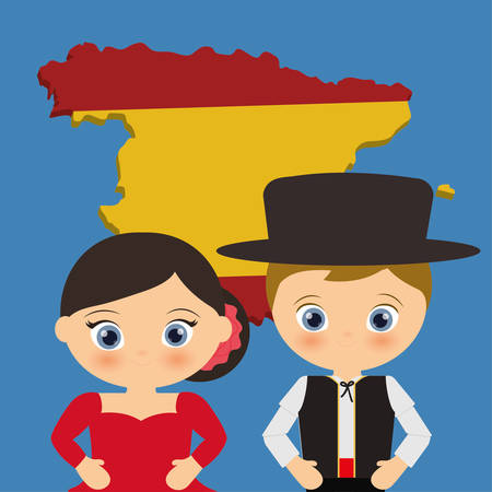 Spanish boy and girl icon. Spain europe travel and landmark theme. Colorful design. Vector illustrationのイラスト素材