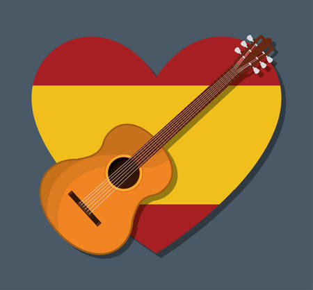 Flag and guitar icon. Spain europe travel and landmark theme. Colorful design. Vector illustrationのイラスト素材